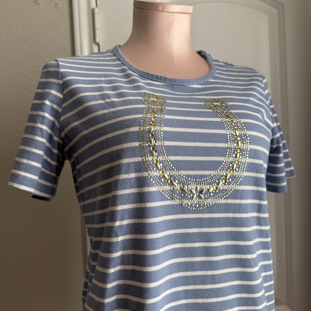 Coral Bay- jeweled Horseshoe Stripped Tee- S